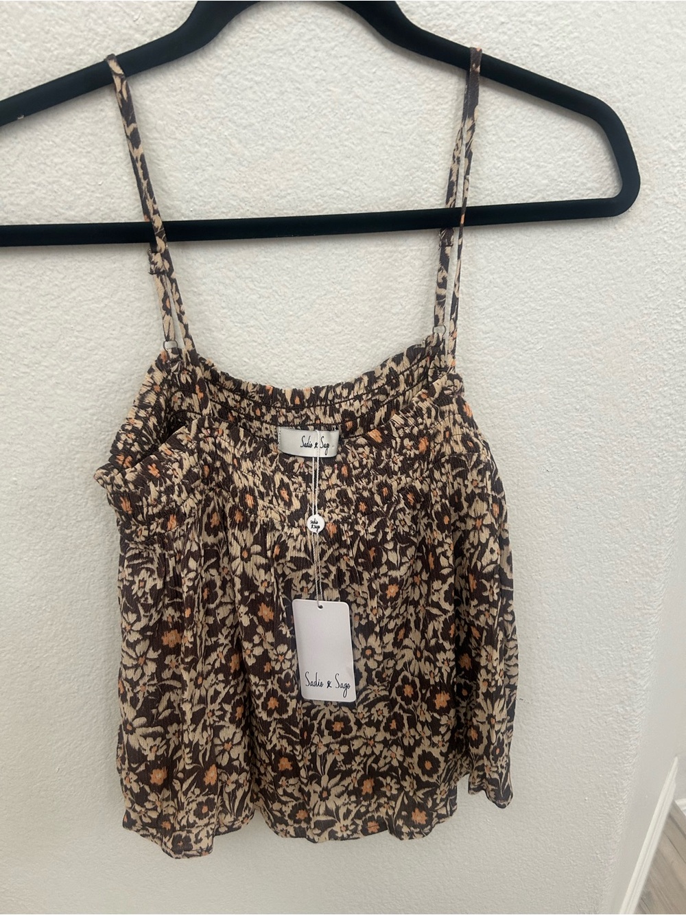 Sadie & Sage Brown and Cream Floral Smocked Cami